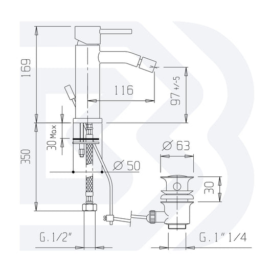 MISCELATORE MONOCOMANDO BIDET CON SCARICO - 1” 1/4” - SERIE MINI- BIANCHI - CROMO