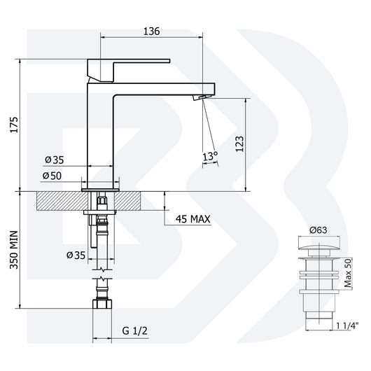 MISCELATORE MONOCOMANDO LAVABO MEDIO CON BOCCA LUNGA E SCARICO - 1” 1/4” CLIC-CLAC – SERIE METRO – BIANCHI – CROMO