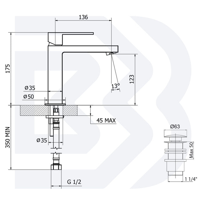 MISCELATORE MONOCOMANDO LAVABO MEDIO CON BOCCA LUNGA E SCARICO - 1” 1/4” CLIC-CLAC – SERIE METRO – BIANCHI – CROMO