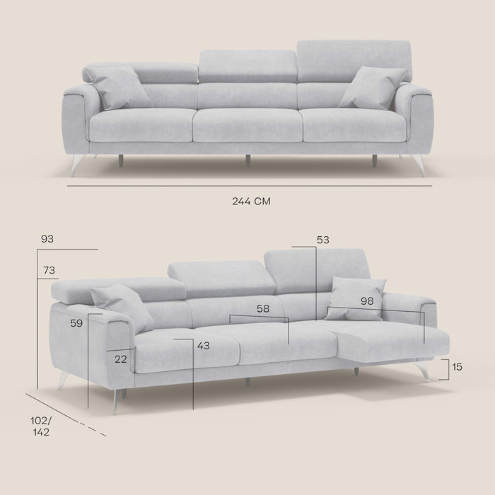 Caravaggio Divano con sedute allungabili e poggiatesta reclinabili in tessuto impermeabile T02 169 cm verde