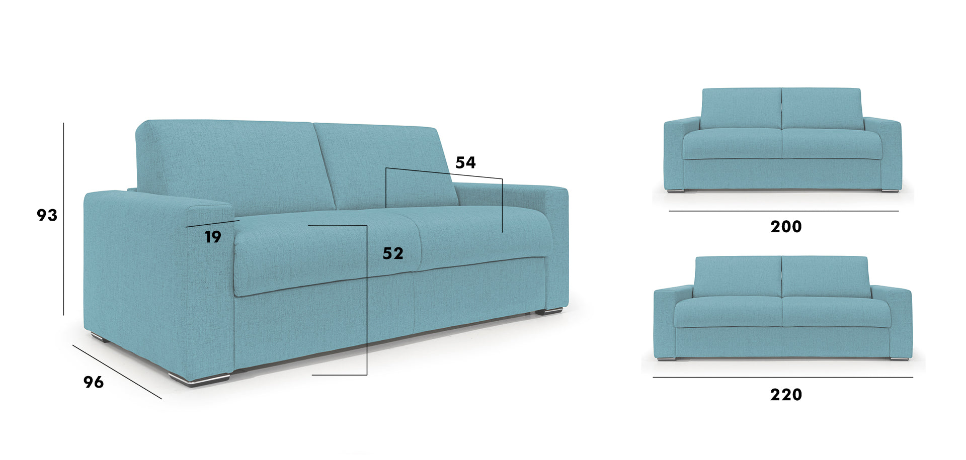 Nixon Divano letto c/mat. H 20 cm 220 cm (mat. 160x197) Azzurro