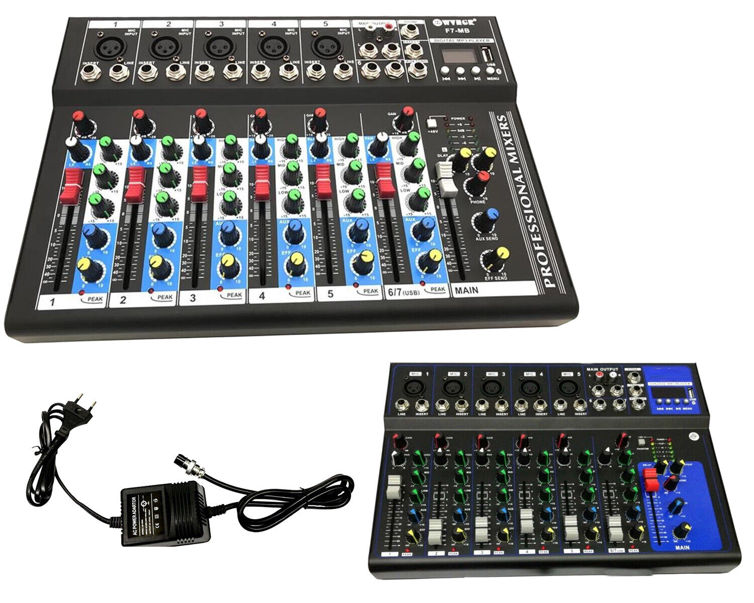 MIXER AUDIO PROFESSIONALE 7 CANALI USB CON ECHO-DELAY dj karaoke pianobar