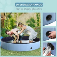 Piscina Vasca da Bagno Portatile Pieghevole per Cani Animali Domestici in PVC Azzurro Φ160 x 30cm