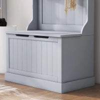 Mobile Appendiabiti 3 in 1 con 4 Ganci e Panca Contenitore, in Legno, 71.5x39.5x170 cm, Grigio