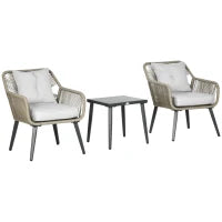 Set Tavolino e Sedie da Giardino 3 Pezzi in Rattan PE e Acciaio con 2 Sedie Moderne e 1 Tavolino da Caffè