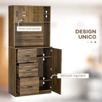 Credenza Moderna con 3 Cassetti e Armadietti, Mobile Dispensa per Cucina e Soggiorno in Legno, 80x40x178cm, Noce