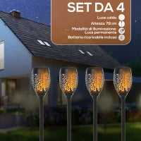Set 4 Faretti da Esterno LED a Energia Solare con 4 Picchetti, in Plastica, Ø12x72 cm, Nero