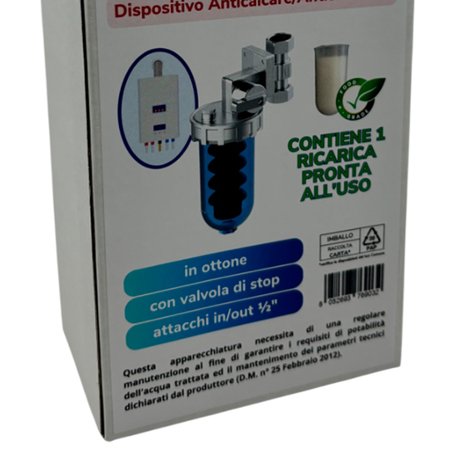 Dosatore proporzionale di polifosfato per impianti idraulici Per Caldaia Filtro Anticalcare ByPass Protezione Impianto con Ricarica Inclusa Attacchi Ruotabili Confezione da 12 scatole