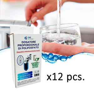 Dosatore proporzionale di polifosfato per impianti idraulici Per Caldaia Filtro Anticalcare ByPass Protezione Impianto con Ricarica Inclusa Attacchi Ruotabili Confezione da 12 scatole