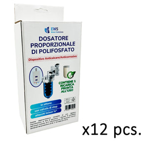 Dosatore proporzionale di polifosfato per impianti idraulici Per Caldaia Filtro Anticalcare ByPass Protezione Impianto con Ricarica Inclusa Attacchi Ruotabili Confezione da 12 scatole