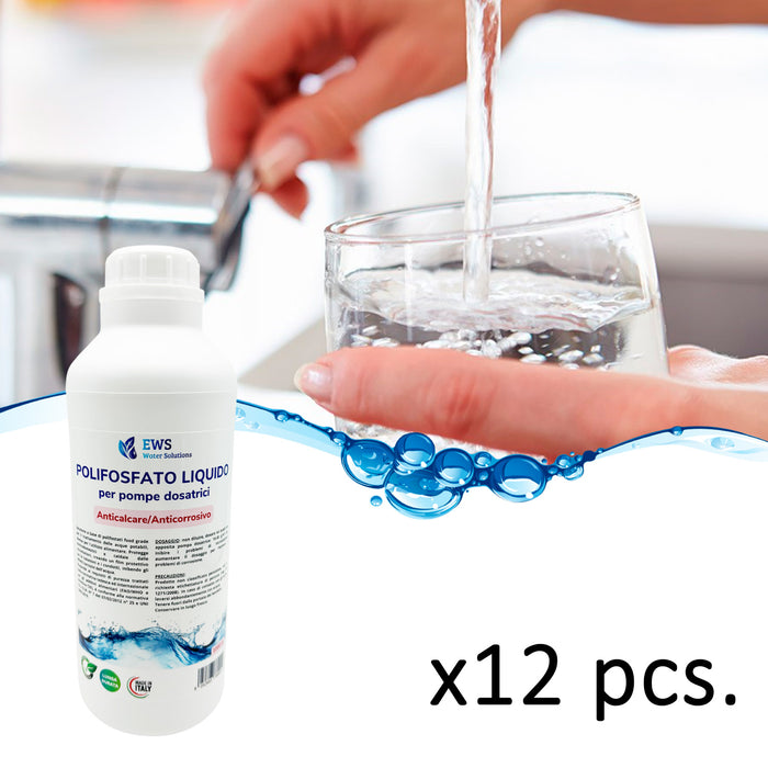 Ricarica di polifosfato liquido per pompe dosatrici flacone da 1 kg ca di polifosfato Anticalcare e Anticorrosivo specifico per pompe dosatrici Confezione da 12 ricariche MKPFL1L