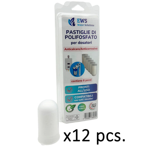 Ricariche Polifosfati Caldaia 6 Ricariche Food Grade a Lunga Durata Anticalcare e Anticorrosivo per dosatori proporzionali Confezione da 12 sacchetti da 6 unita ciascuno