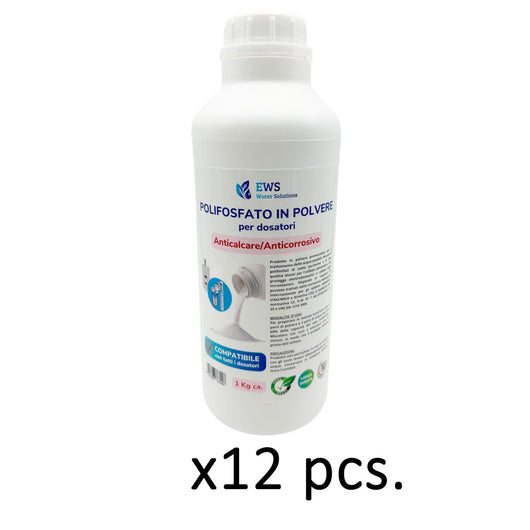 Confezione 12 flaconi da 1 kg ciascuno di Ricarica di polifosfati in polvere per Caldaia Food Grade Lunga Durata Rapido indurimento Anticalcare e Anticorrosivo per dosatori proporzionali