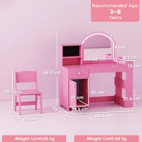 Toeletta per bambini con sgabello e specchio LED, da 3 a 8 anni, 88,6 x 38,8 x 96,9 cm, Rosa