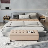 panca imbottita con spazio di stoccaggio, dettaglio di bottoni, fino a 120 kg, 125 x 49 x 41,5 cm, Beige