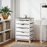 Mobiletto da ufficio su ruote in legno con 5 cassetti, maniglie incassate, 50 x 40 x 74,5 cm, bianco