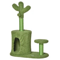 Albero Tiragraffi per Gatti Fino 4.5kg a Forma di Cactus con Palline e Cuccia, 60x35x78cm - Verde