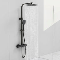 AICAIT Colonna doccia quadrata con soffione quadrato 25x25cm in acciaio inox nero, sistema doccia a 38℃ antiscottature