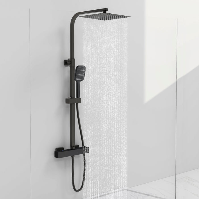 AICAIT Colonna doccia quadrata con soffione quadrato 25x25cm in acciaio inox nero, sistema doccia a 38℃ antiscottature