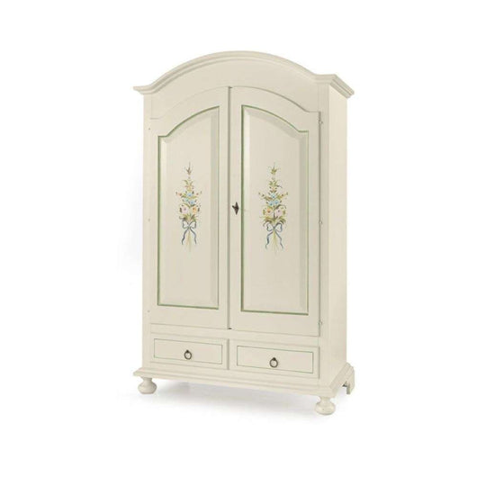 Armadio a cappello todo 2 ante 2 cassetti e appendiabiti con bastone in legno in bianco lucido con decorato 125x61x200 H