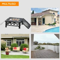 Braciere da Giardino con Coperchio Parascintille e Griglia per Barbecue in Metallo 76x76x47cm Nero