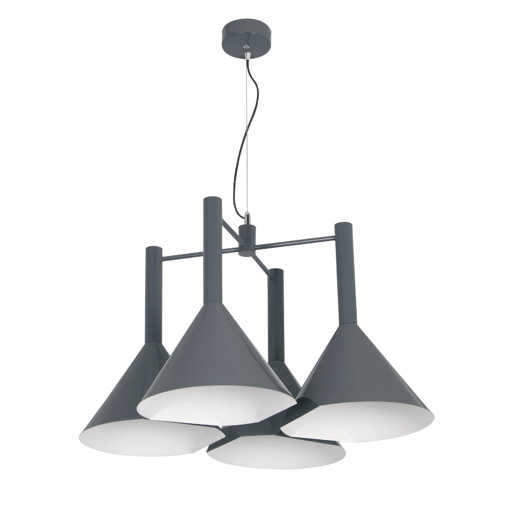 Lampada A Sospensione Moderna Conika 4 Luci Acciaio Grigio E Bianco