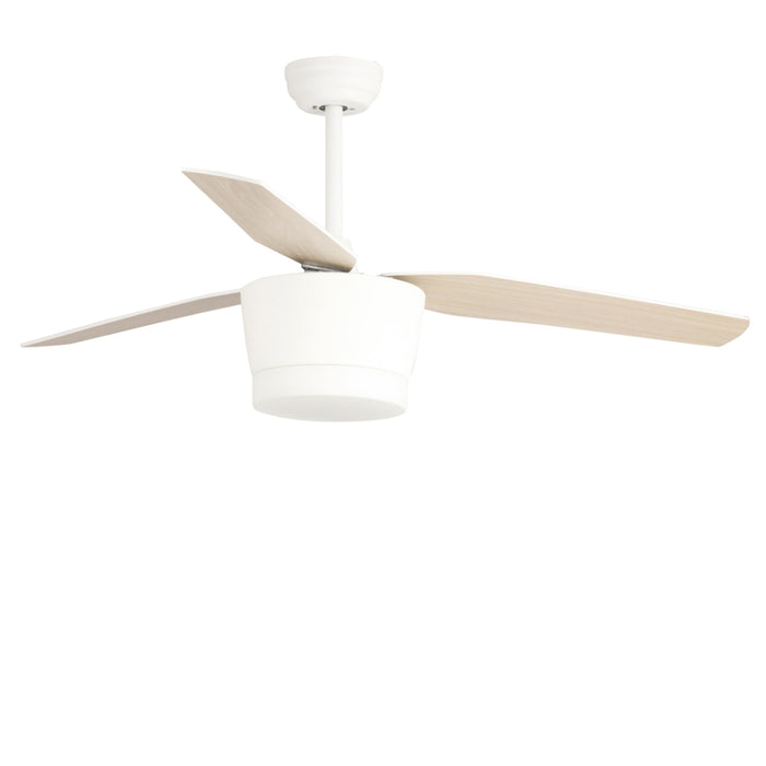 Ventilatore Levanto Bianco Legno Led 18W Telecomando 3 Velocità Estate-Inverno