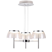Lampadario A Sospensione Moderno Torch 3 Paralumi Alluminio Cromo Led 24W