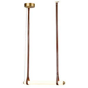 Sospensione Moderna Teneria Cilindro Led 40W E Cinghia Semilpelle Marrone