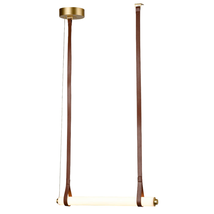 Sospensione Moderna Teneria Cilindro Led 40W E Cinghia Semilpelle Marrone