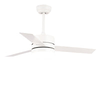 Ventilatore Moderno Bora Acciaio Bianco Legno Led 18W Telecomando Estate-Inverno