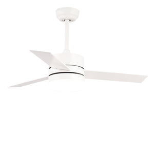 Ventilatore Moderno Bora Acciaio Bianco Legno Led 18W Telecomando Estate-Inverno