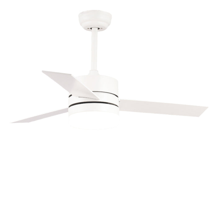 Ventilatore Moderno Bora Acciaio Bianco Legno Led 18W Telecomando Estate-Inverno