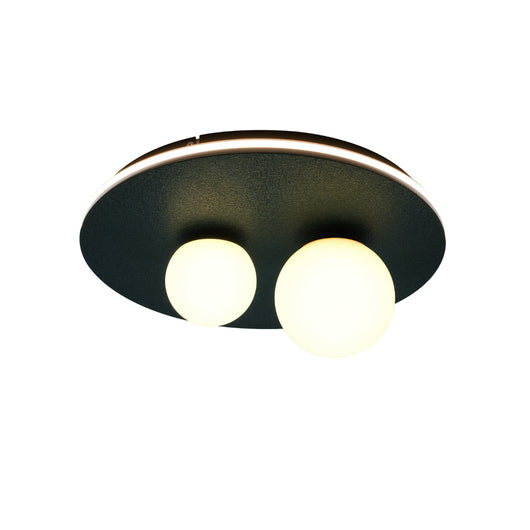Plafoniera Moderna Icon 3 In Alluminio Nero Rame 2 Sfere Vetro Led 38 Watt