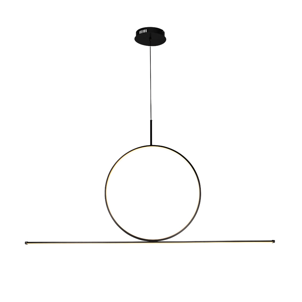 Sospensione Moderna Tangenziale Linea E Anello Led Integrato 34 W Alliminio Nero