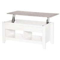 Tavolino Rettangolare con Piano sollevabile, 2 Ripiani, in Truciolato 105x50x49 cm, Bianco