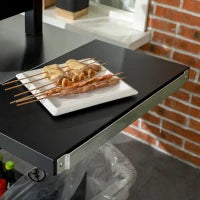 Carrello Barbecue con Tavolino Pieghevole in Acciaio Inox, 2 Ruote e Accessori, 125x65x84 cm, Nero