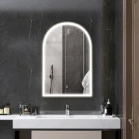 Specchio da Bagno LED 90 x 60cm, a Parete, 3 Colori, Arco Cornice in Alluminio, Sbrinamento e Interruttore Tattile, Oro