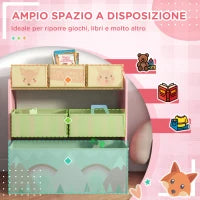 Scaffale Portagiochi per Bambini con 6 Contenitori Rimovibili in Tessuto, 63x30x66cm, Rosa