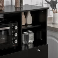 Credenza da Cucina in Legno per Microonde con Armadietti, Mensole e Cassetto, 90x40x120 cm, Nero