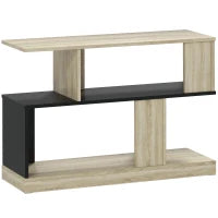 Tavolino a forma S, a 3 livelli con scaffali, 90 x 30 x 61 cm, Legno naturale e nero