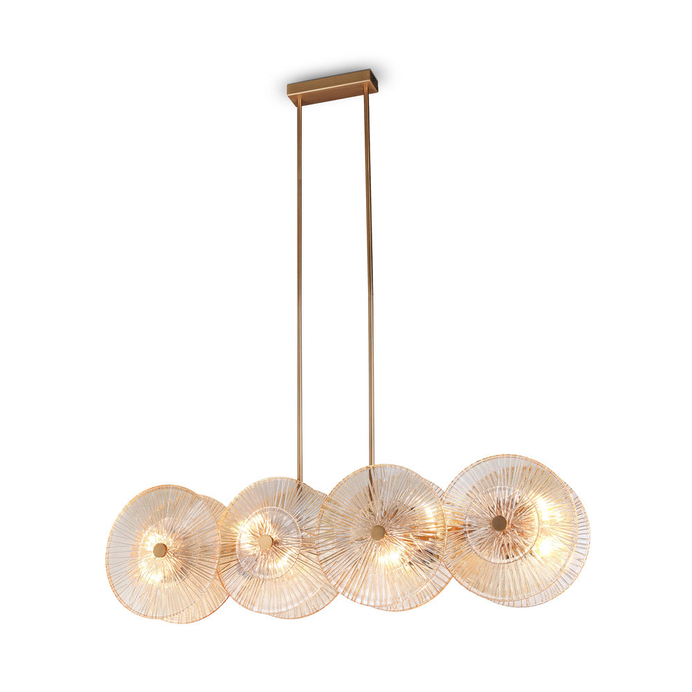 Lampadario Contemporaneo Aster Lineare Metallo Oro 8 Luci Diffusore Vetro