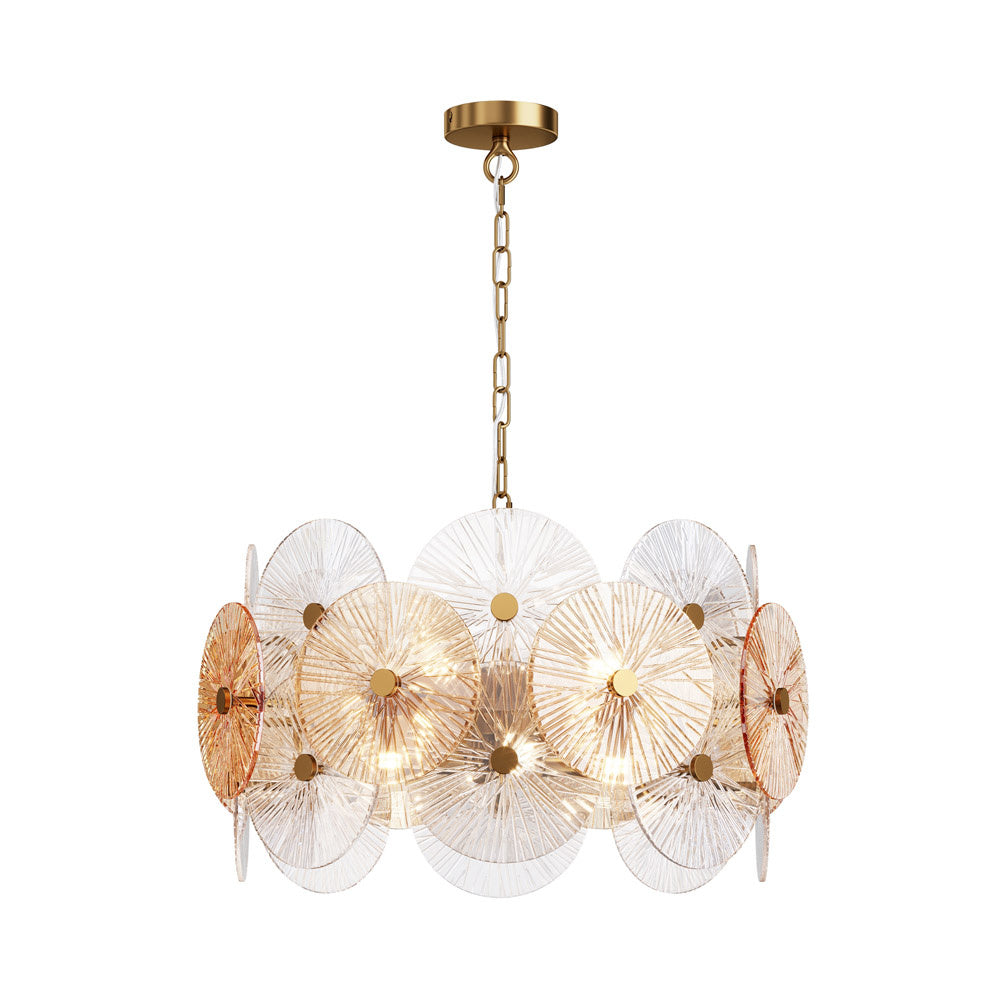 Lampadario Contemporaneo Aster Metallo Oro 8 Luci Con Diffusore In Vetro