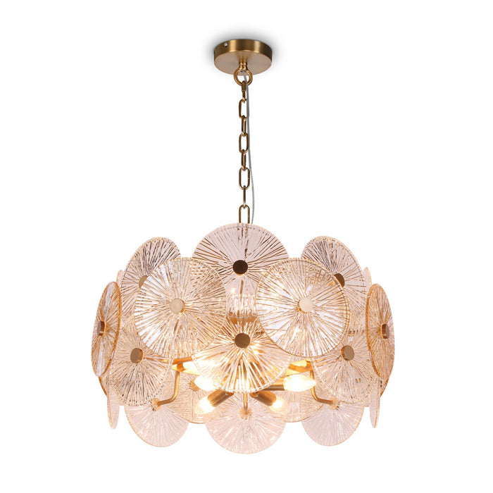 Lampadario Contemporaneo Aster Metallo Oro 8 Luci Con Diffusore In Vetro