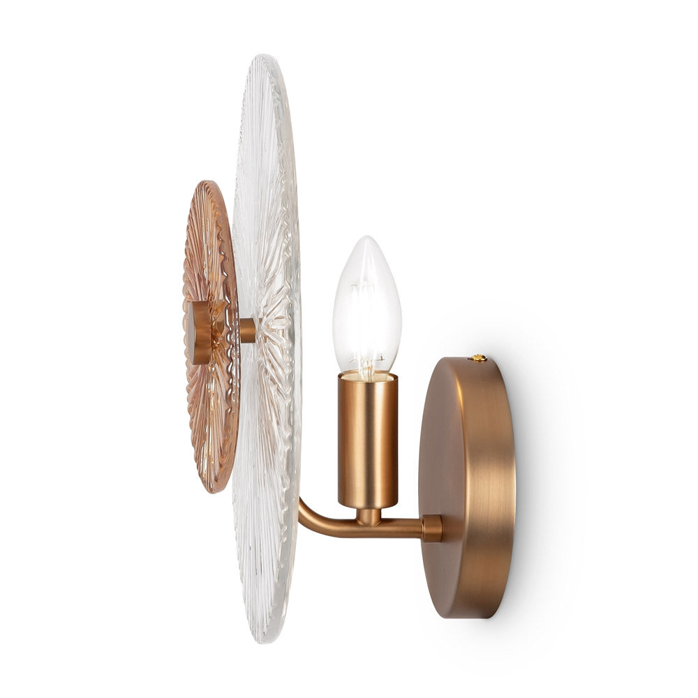 Applique Contemporanea Aster 1 Luce Diffusore Vetro Rosone Oro Metallo