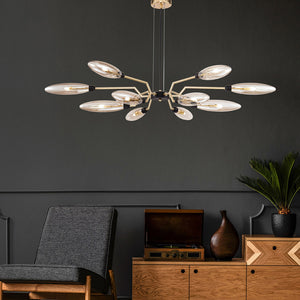 Lampadario Contemporaneo Ventura Metallo Oro 12 Luci Diffusore Vetro Ambra