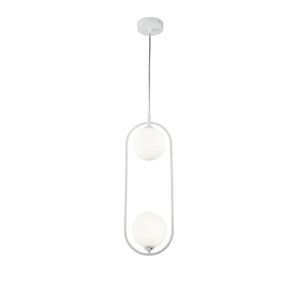 Sospensione Contemporanea Ring Metallo Bianco 2 Luci E Diffusori Bianchi