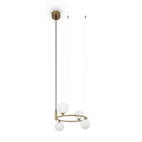 Lampadario Contemporaneo Ring Metallo Ottone 4 Luci Diffusori Bianchi