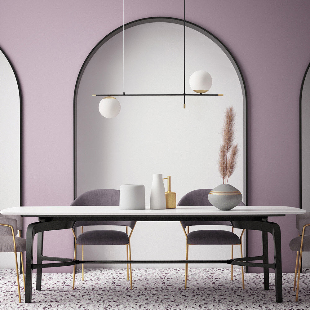 Lampadario Contemporanea Nostalgia Metallo Oro Opaco 2 Luci Diffusori Bianchi