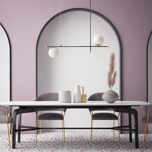 Lampadario Contemporanea Nostalgia Metallo Oro Opaco 2 Luci Diffusori Bianchi